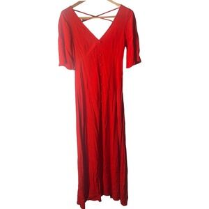 ASOS Maxi Dress Size 4 Silky Red Long Deep V-Front & Back